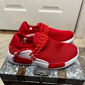 Red and White Athletic Shoes with Edgy Strap
